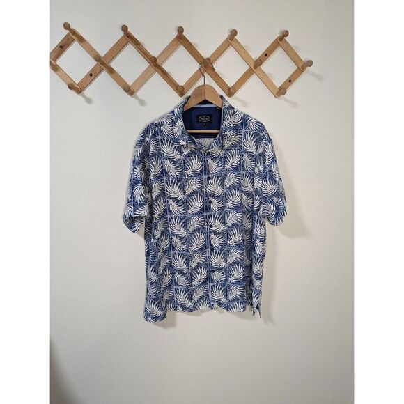Nat Nast Blue and White Palm Leaf Silk Cotton Blend Button Down Shirt - Size XL - Picture 1 of 6